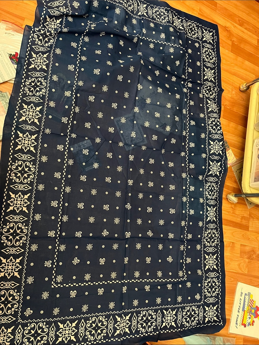 J Crew Navy blue Bandana Print Oversized Scarf Wrap - Picture 2 of 5